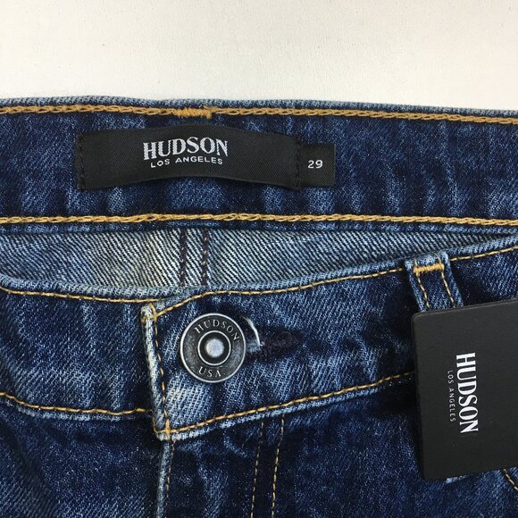 NWT HUDSON Med/Dark Wash JESSI Relaxed Cropped Boyfriend 5 Pocket Jeans - Picture 2 of 13